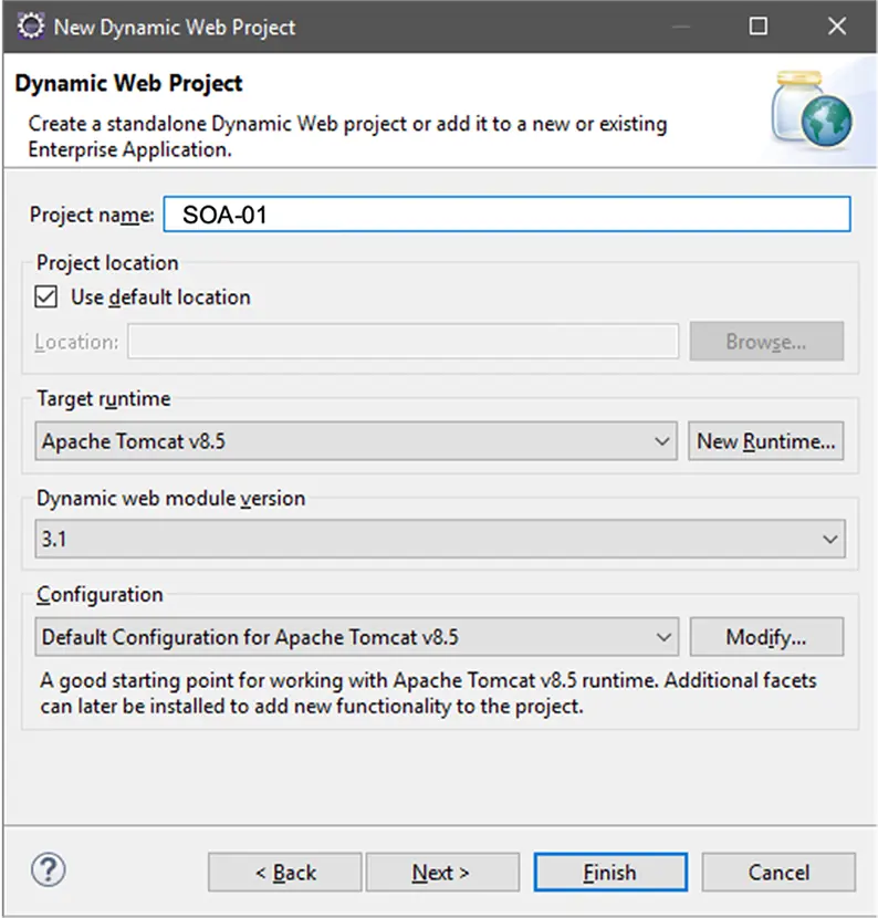 Fig 3. Configure the created Dynamic Web Project (1)