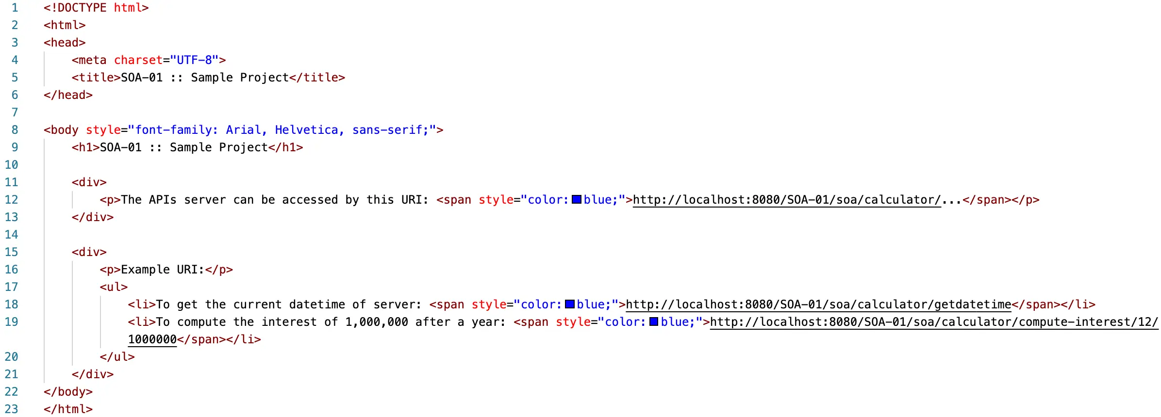 Fig 18. Sample content of index.html file.